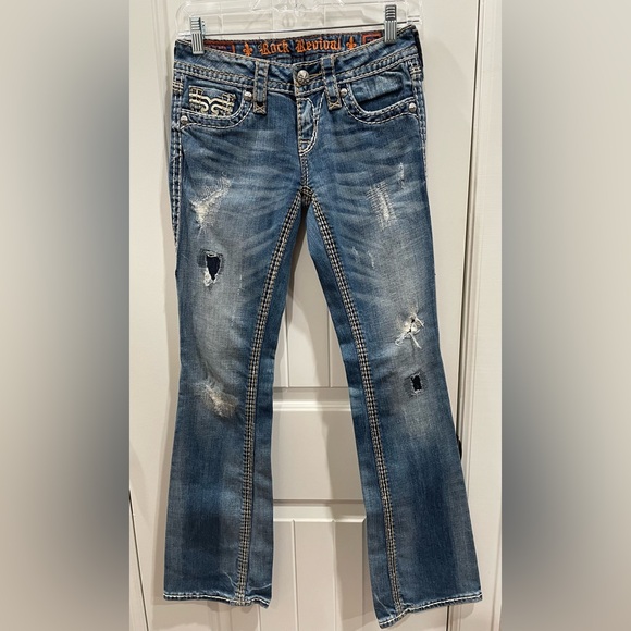 Rock Revival Heidi Distressed Bootcut Jeans Sz 25 - Picture 2 of 6
